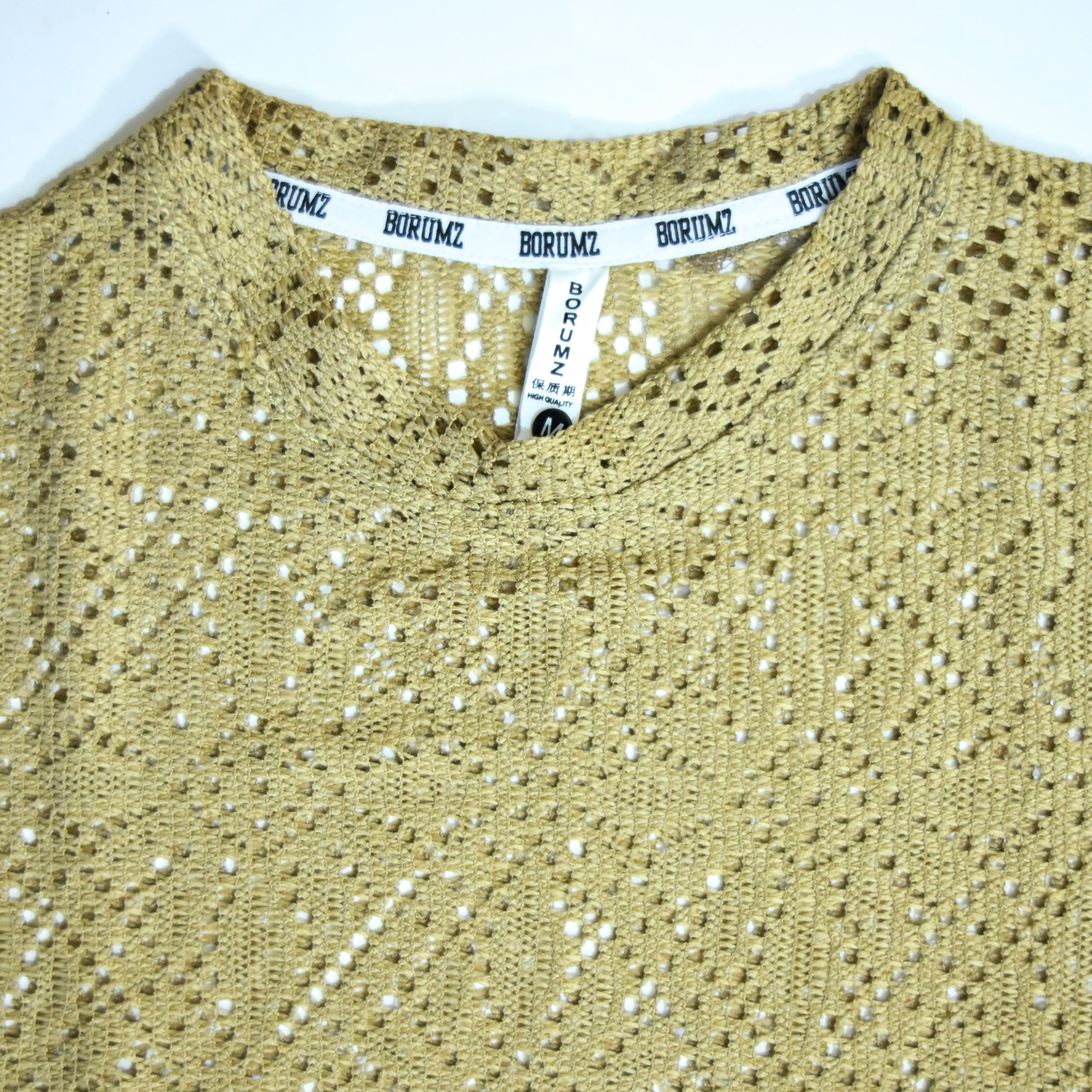 Summer Mesh Knit T-Shirt -  Mustard Gold | Premium Crochet Knit Oversized Tee