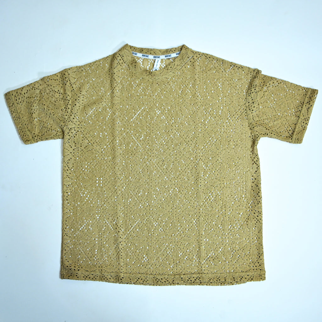 Summer Mesh Knit T-Shirt -  Mustard Gold | Premium Crochet Knit Oversized Tee