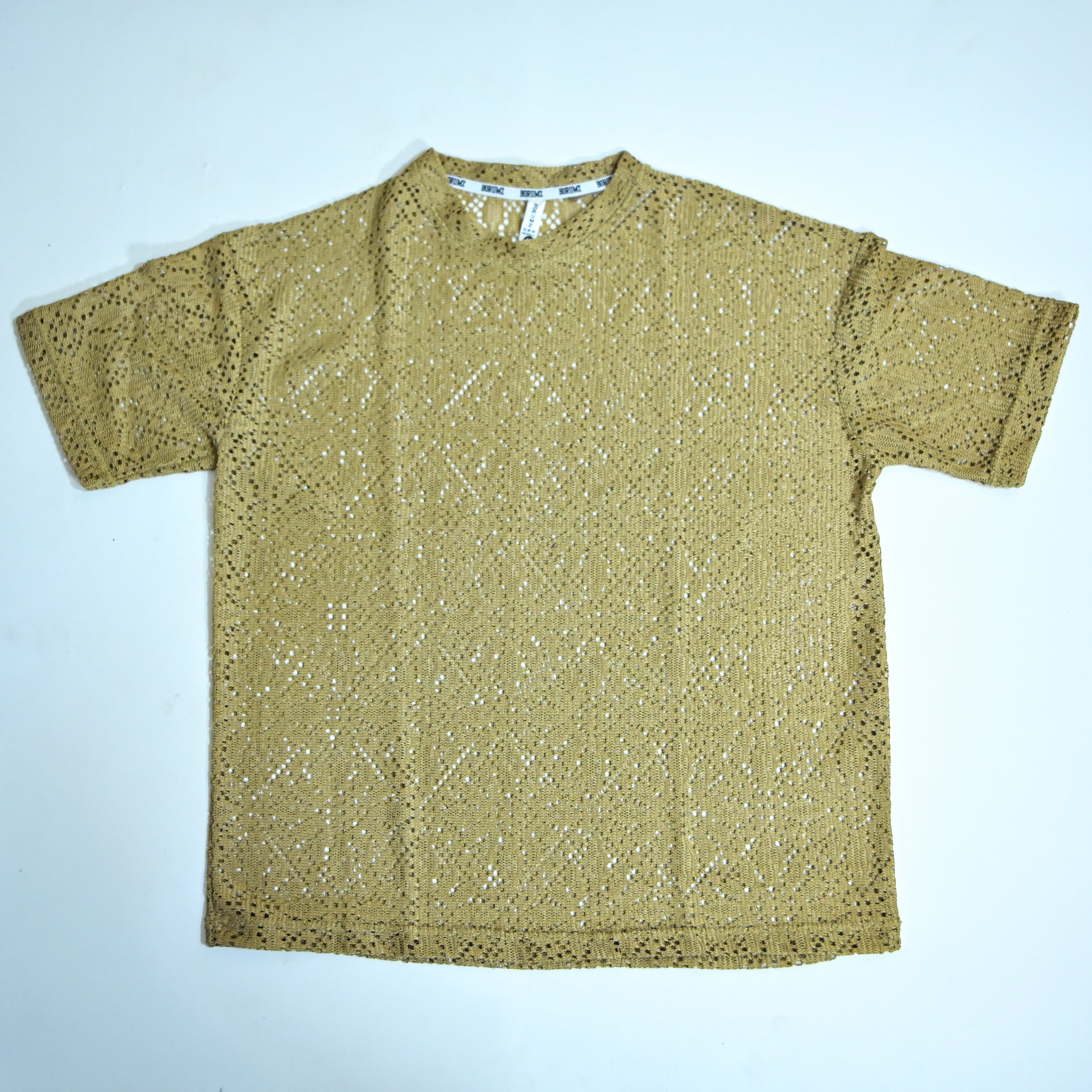 Summer Mesh Knit T-Shirt -  Mustard Gold | Premium Crochet Knit Oversized Tee
