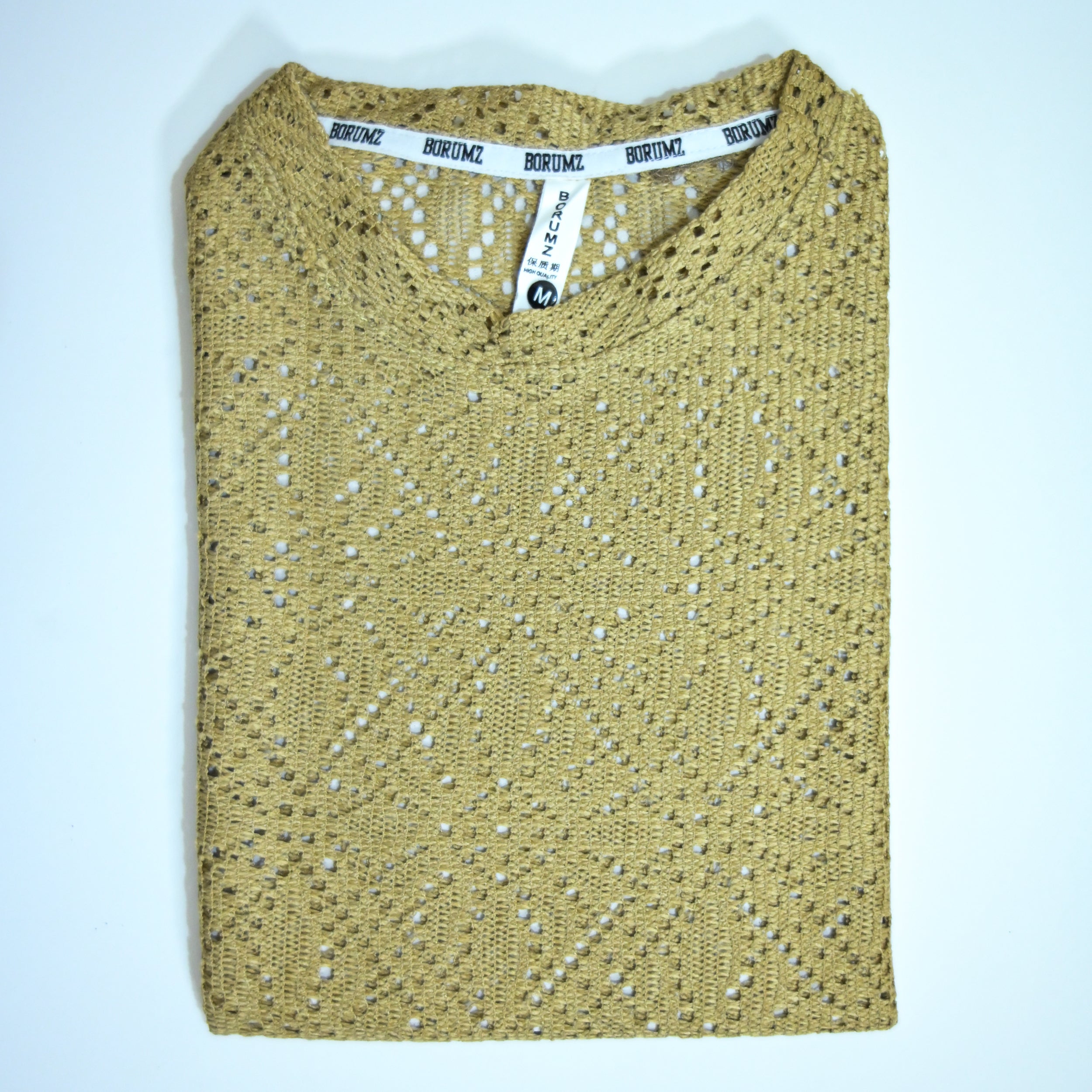 Summer Mesh Knit T-Shirt -  Mustard Gold | Premium Crochet Knit Oversized Tee