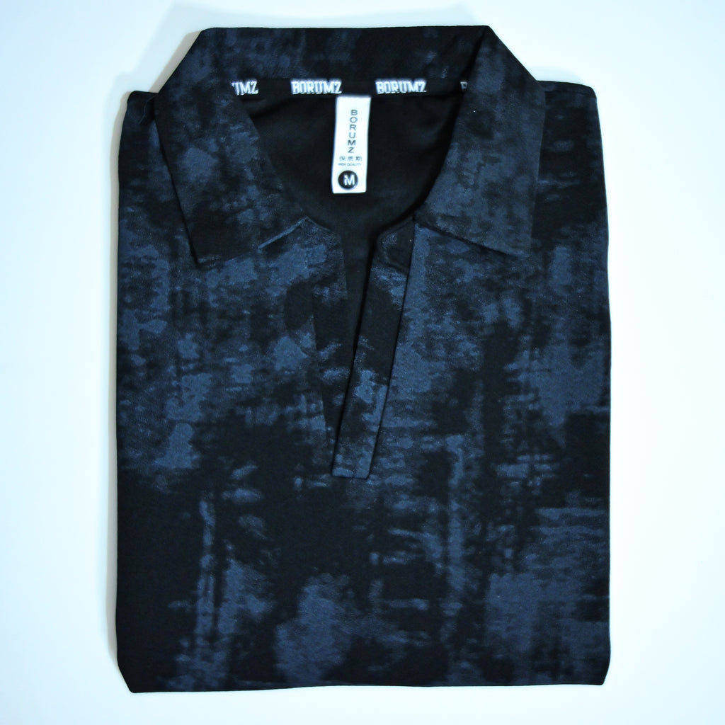 Washed Black Textured Polo Shirt | Premium Casual Polo
