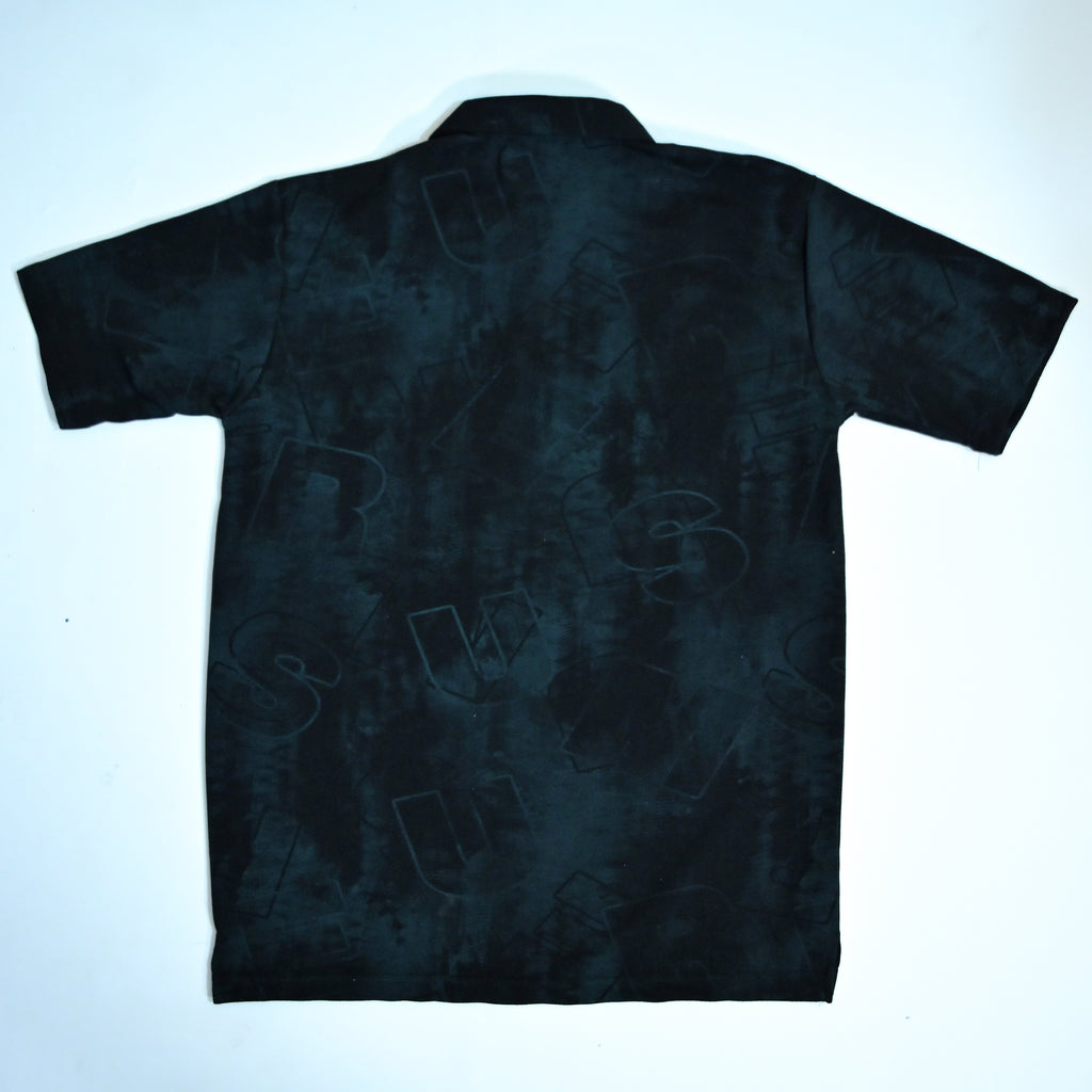 Black Abstract Print Johnny Collar Polo