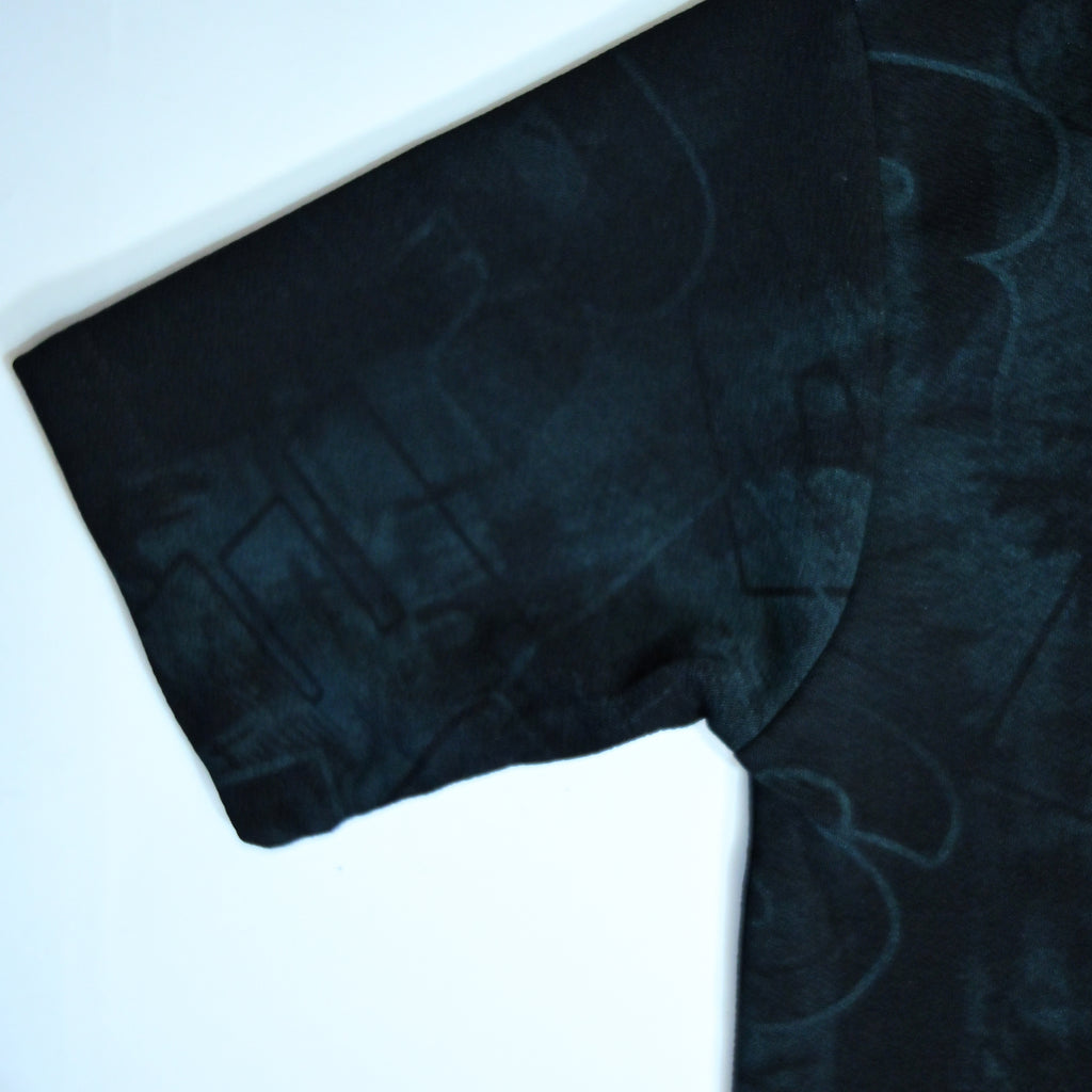 Black Abstract Print Johnny Collar Polo