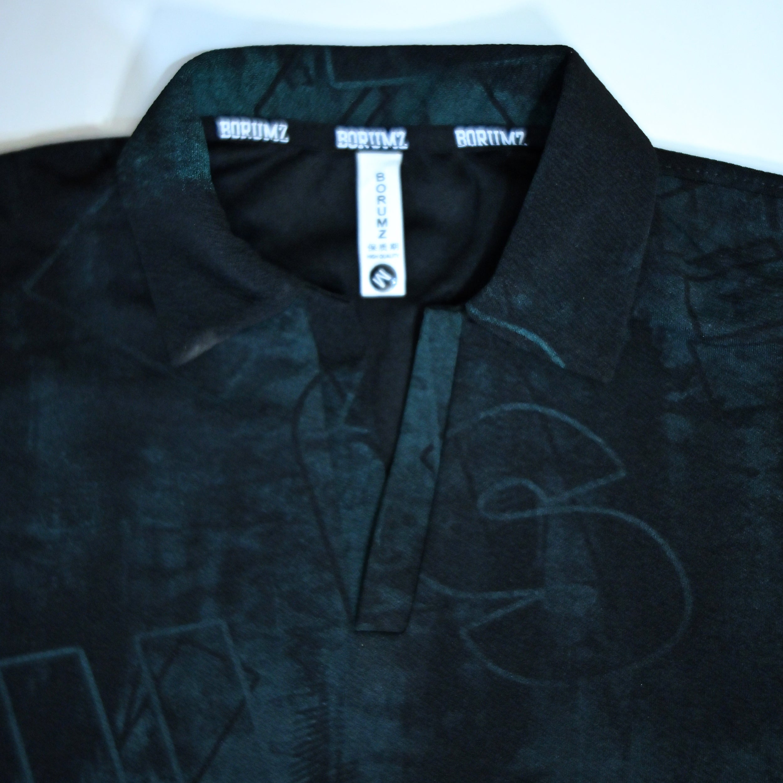 Black Abstract Print Johnny Collar Polo