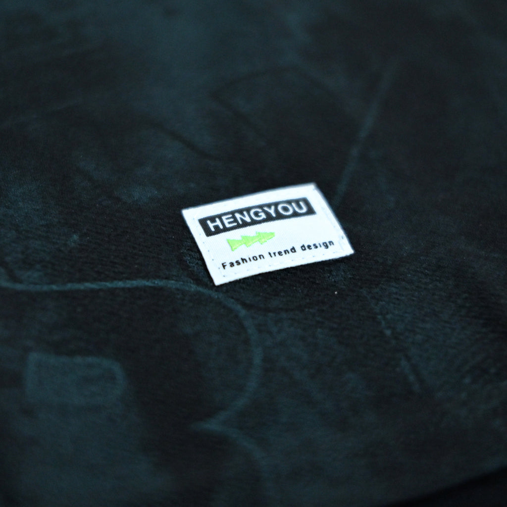 Black Abstract Print Johnny Collar Polo