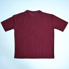 Embroidered Eyelet Drop Shoulder T-Shirt - Deep Maroon