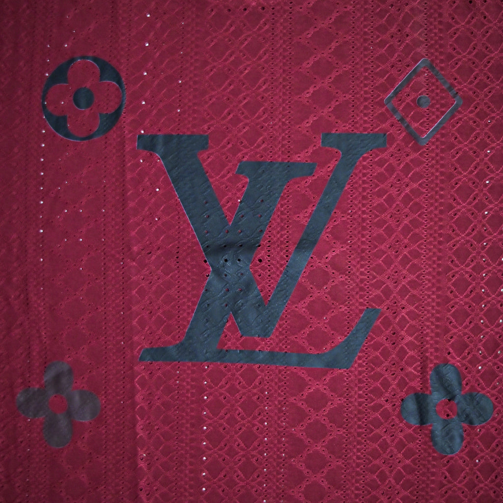 Premium Embroidered Eyelet Drop Shoulder T-Shirt - Deep Maroon