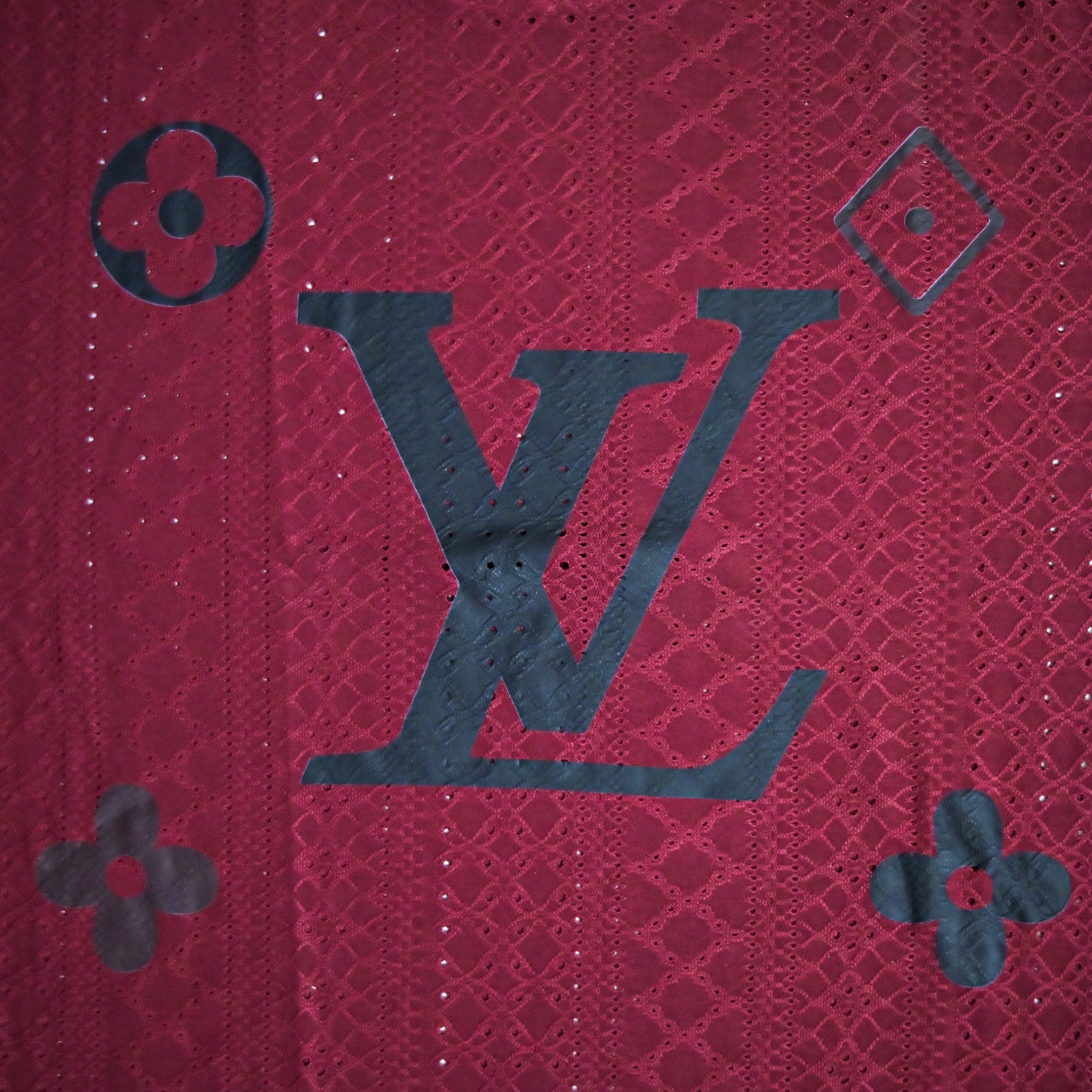 Premium Embroidered Eyelet Drop Shoulder T-Shirt - Deep Maroon