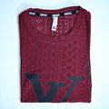 Premium Embroidered Eyelet Drop Shoulder T-Shirt - Deep Maroon