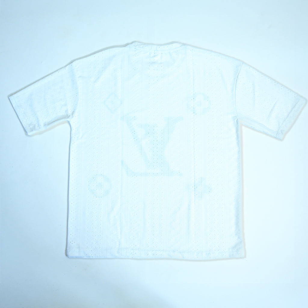 Premium Embroidered Eyelet Drop Shoulder T-Shirt - White
