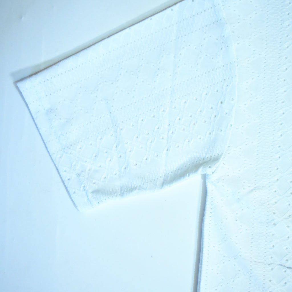 Premium Embroidered Eyelet Drop Shoulder T-Shirt - White