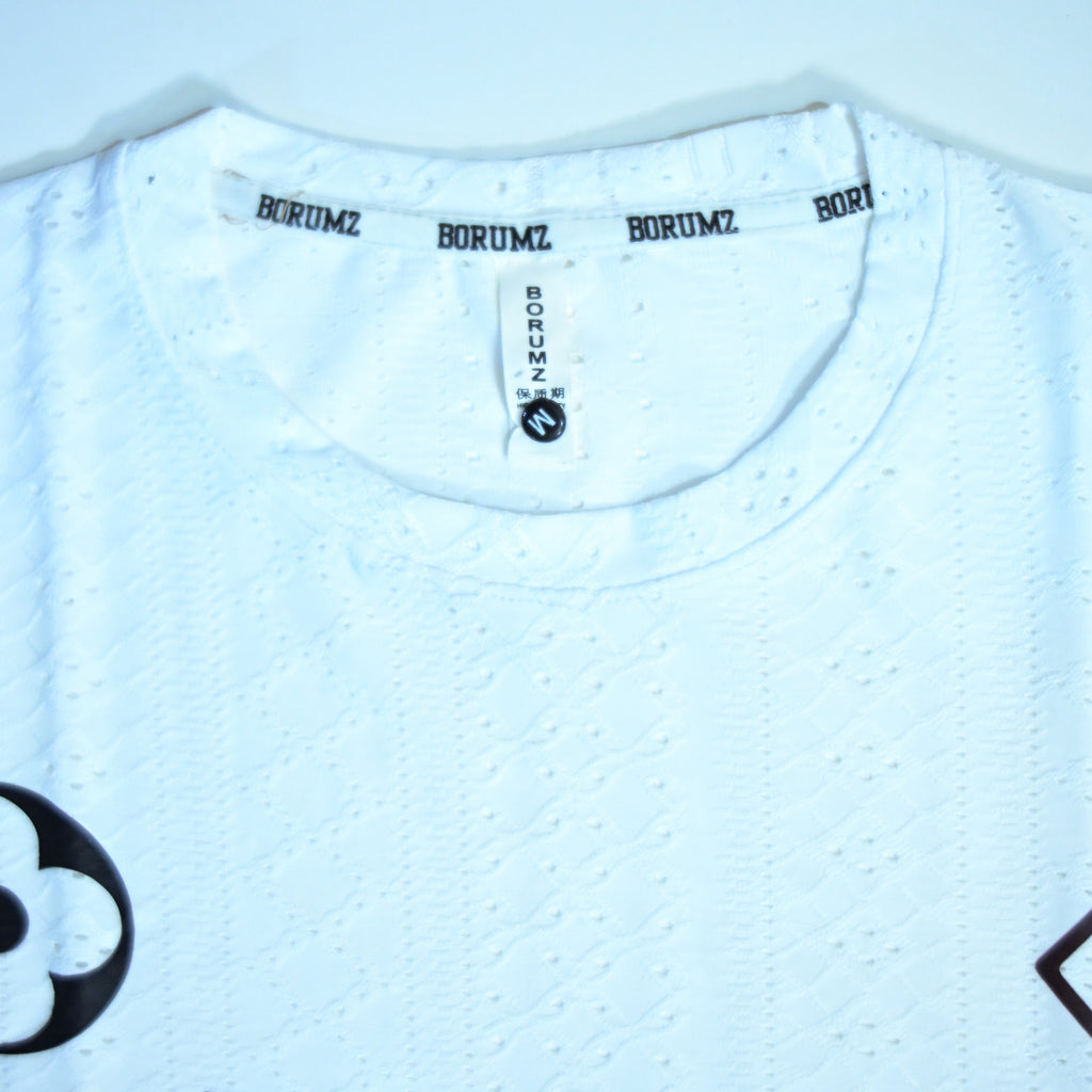Premium Embroidered Eyelet Drop Shoulder T-Shirt - White