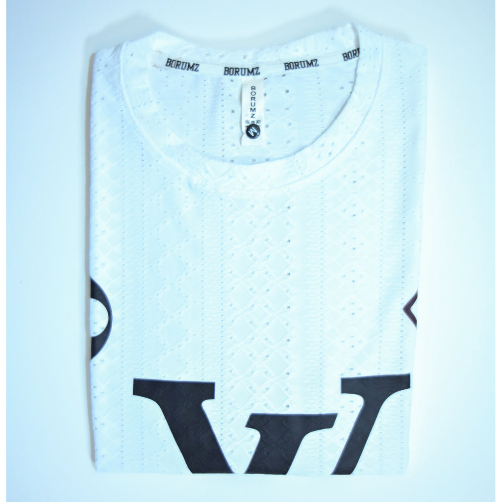 Premium Embroidered Eyelet Drop Shoulder T-Shirt - White