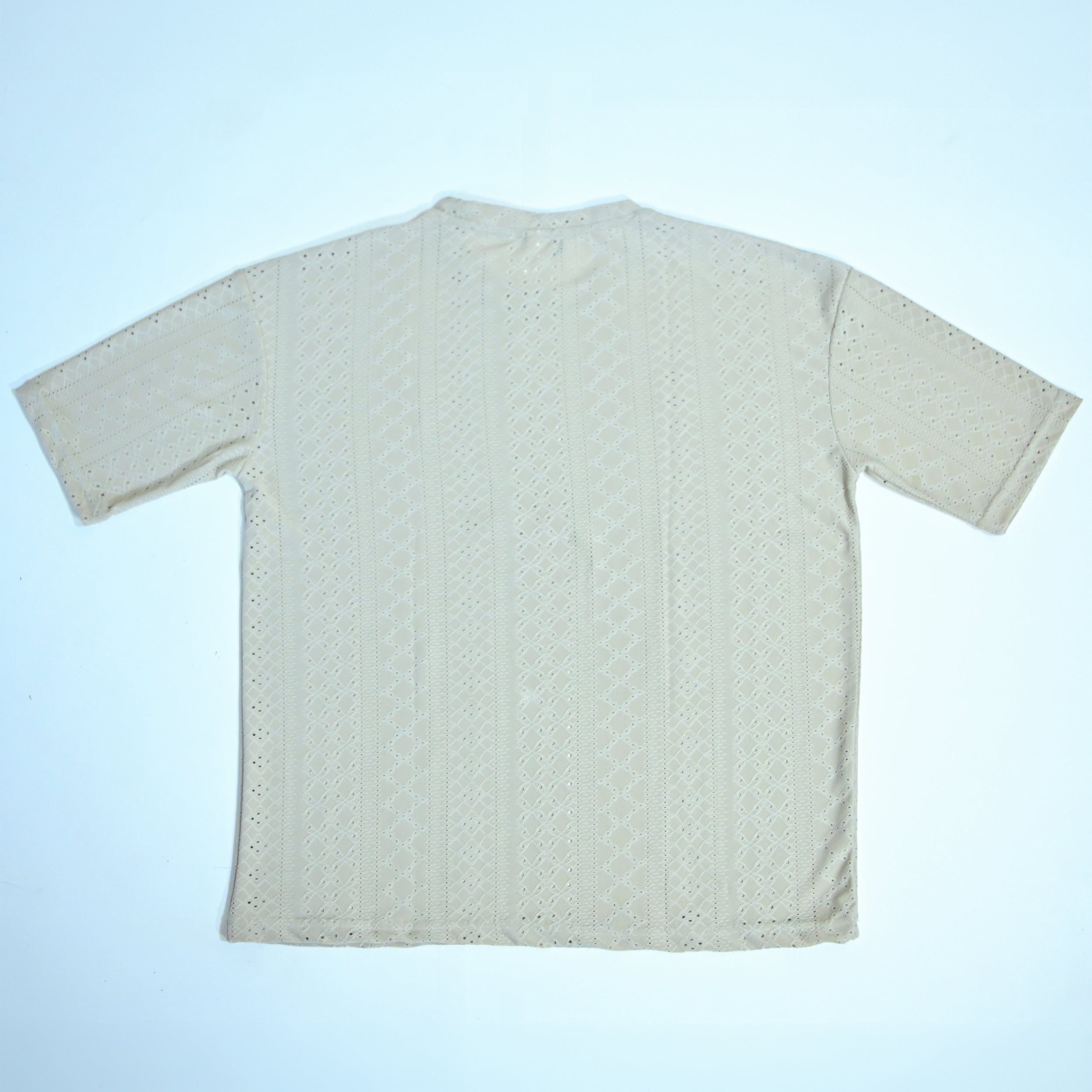 Premium Embroidered Eyelet Drop Shoulder T-Shirt - Beige