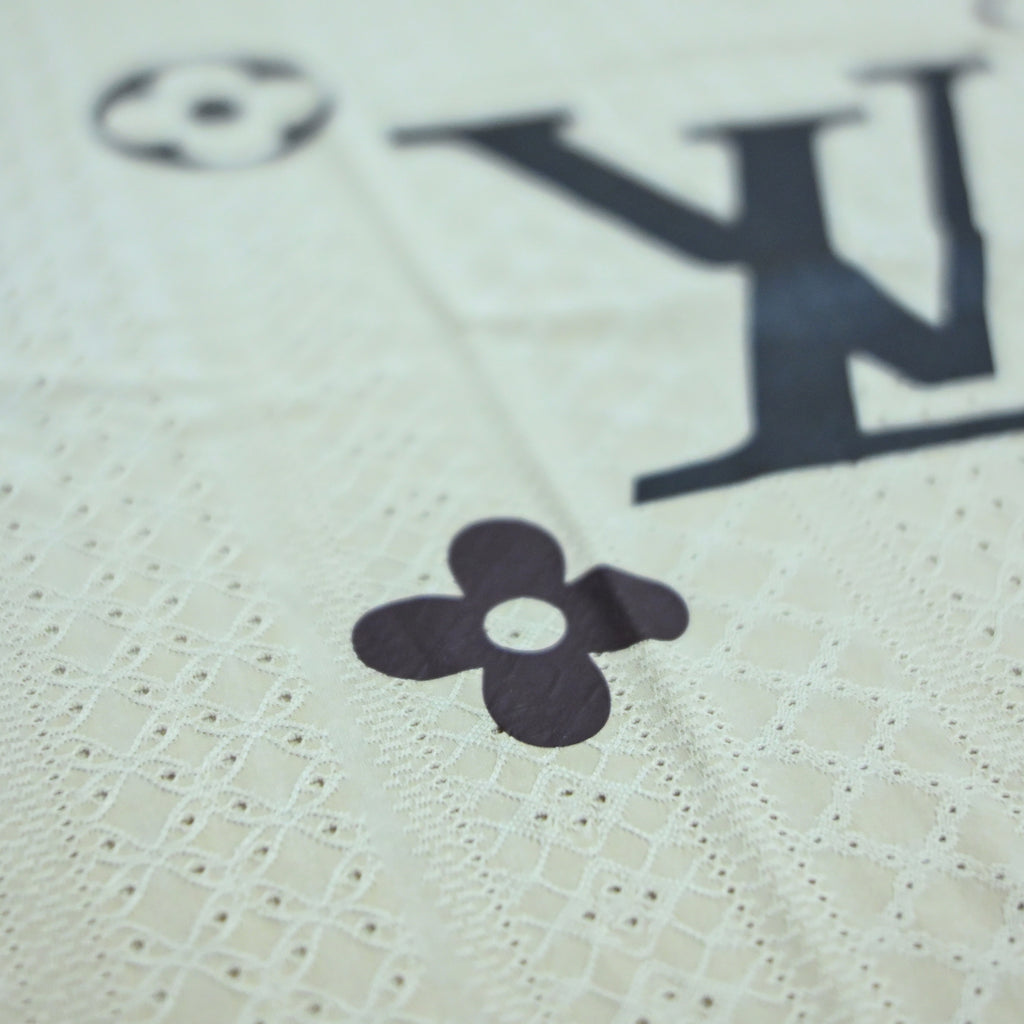 Premium Embroidered Eyelet Drop Shoulder T-Shirt - Beige