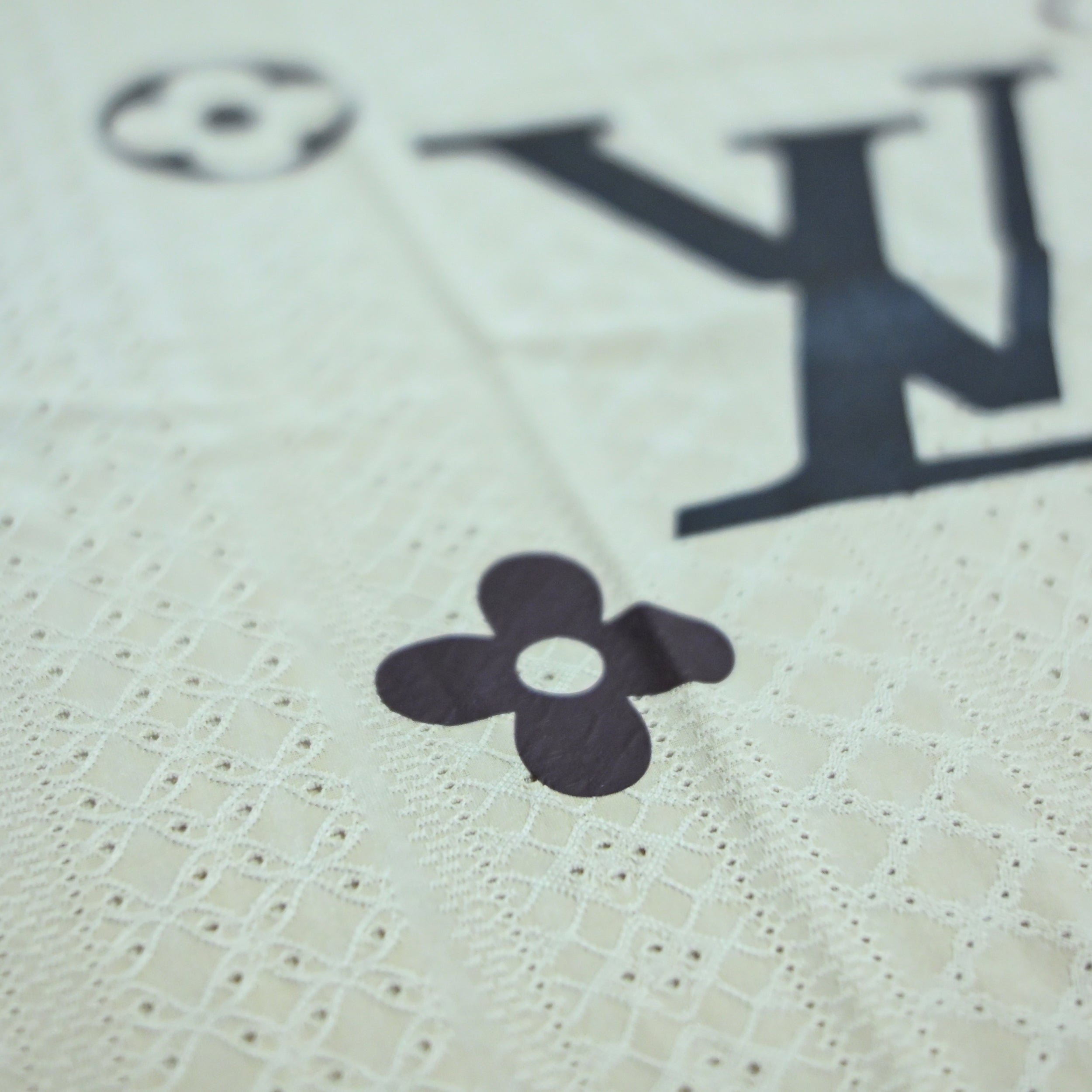 Premium Embroidered Eyelet Drop Shoulder T-Shirt - Beige