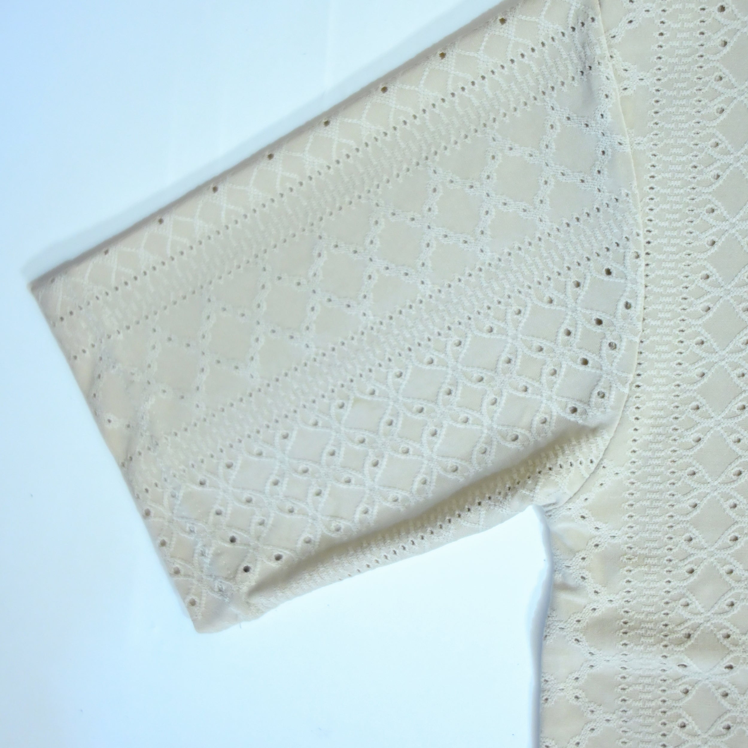 Premium Embroidered Eyelet Drop Shoulder T-Shirt - Beige