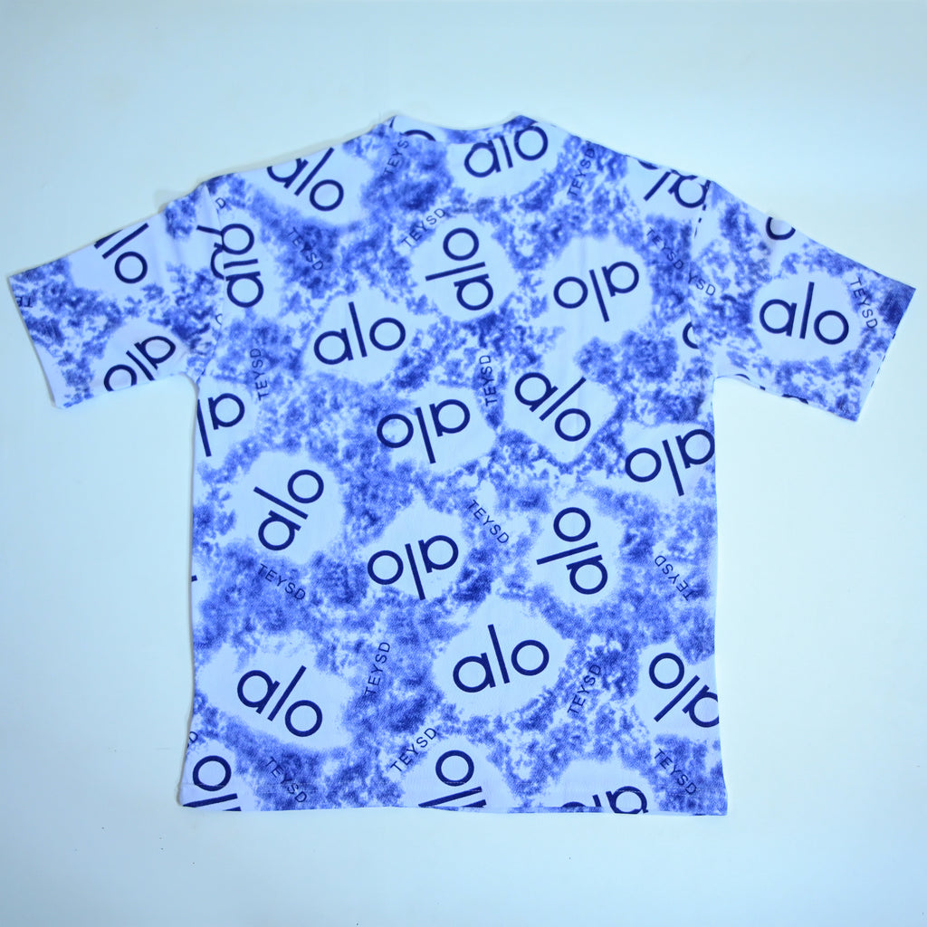 Abstract Logo Print Oversized T-Shirt – Blue & White