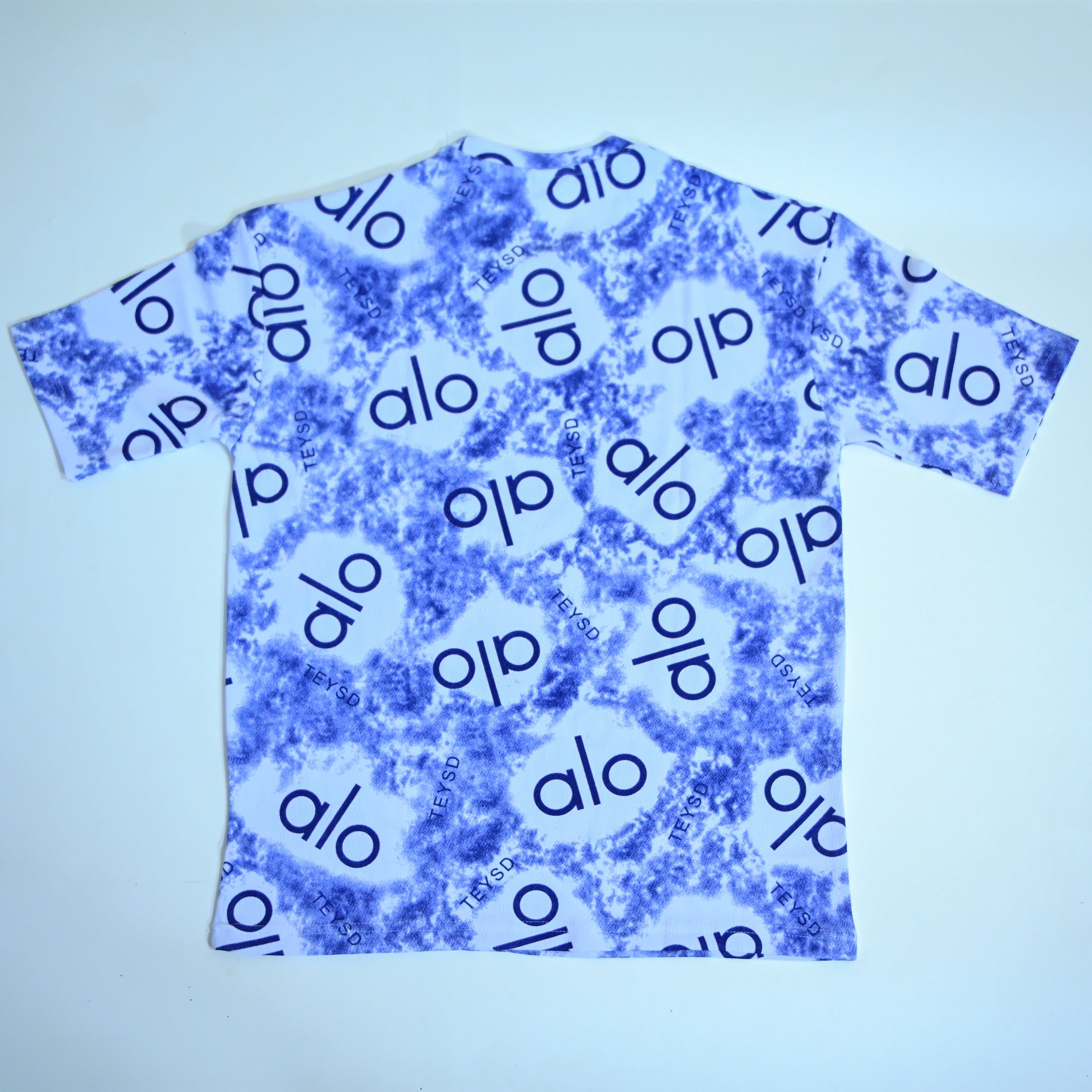 Abstract Logo Print Oversized T-Shirt – Blue & White