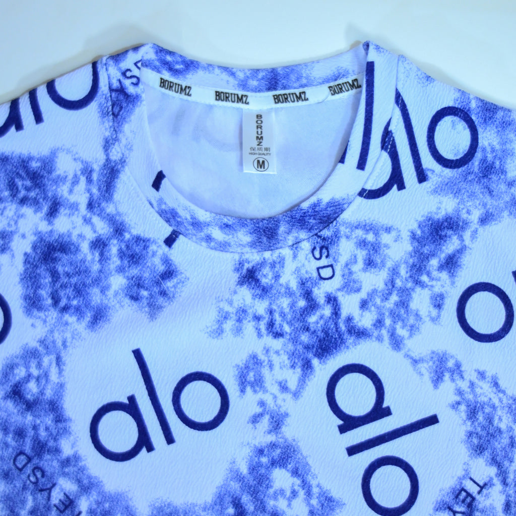 Abstract Logo Print Oversized T-Shirt – Blue & White