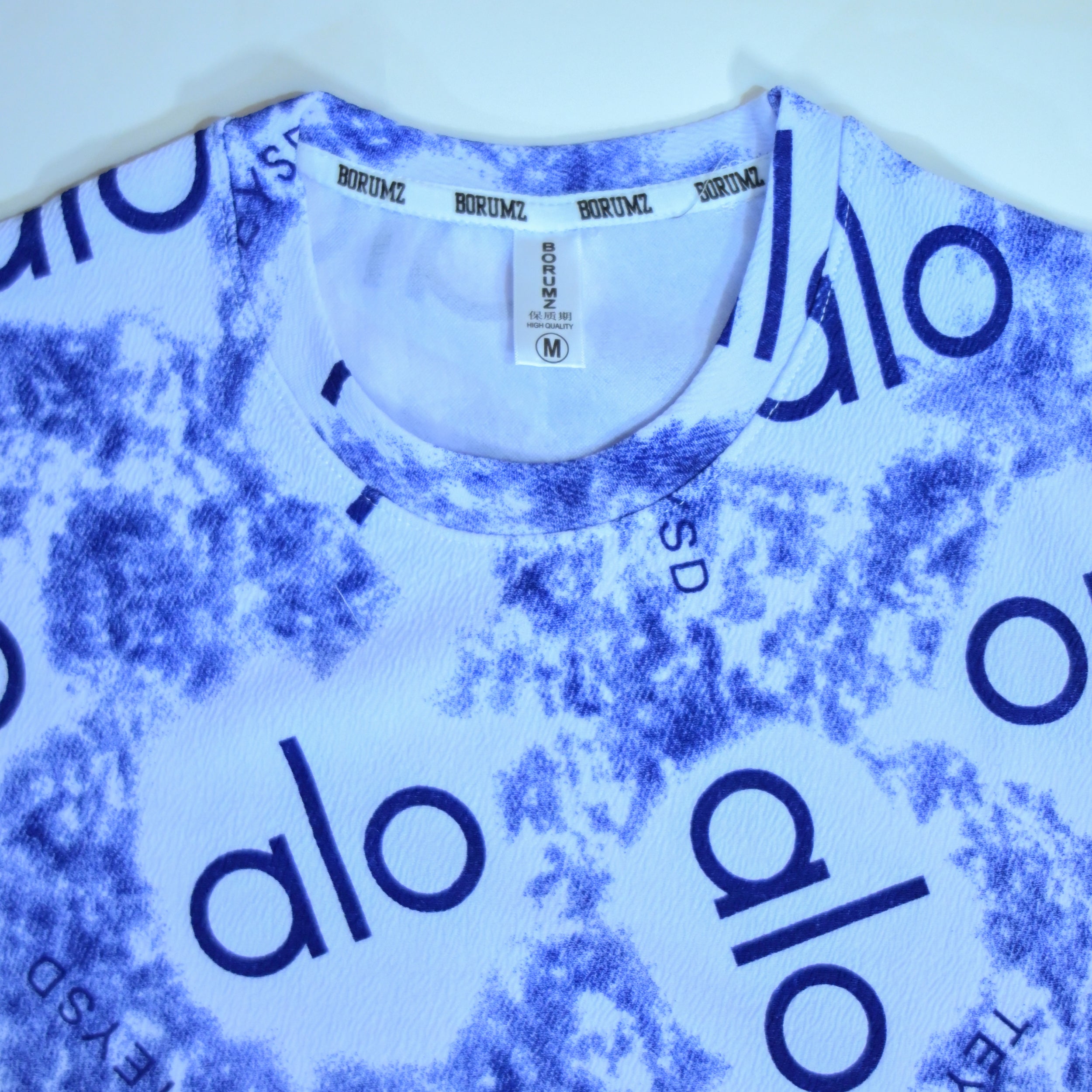 Abstract Logo Print Oversized T-Shirt – Blue & White