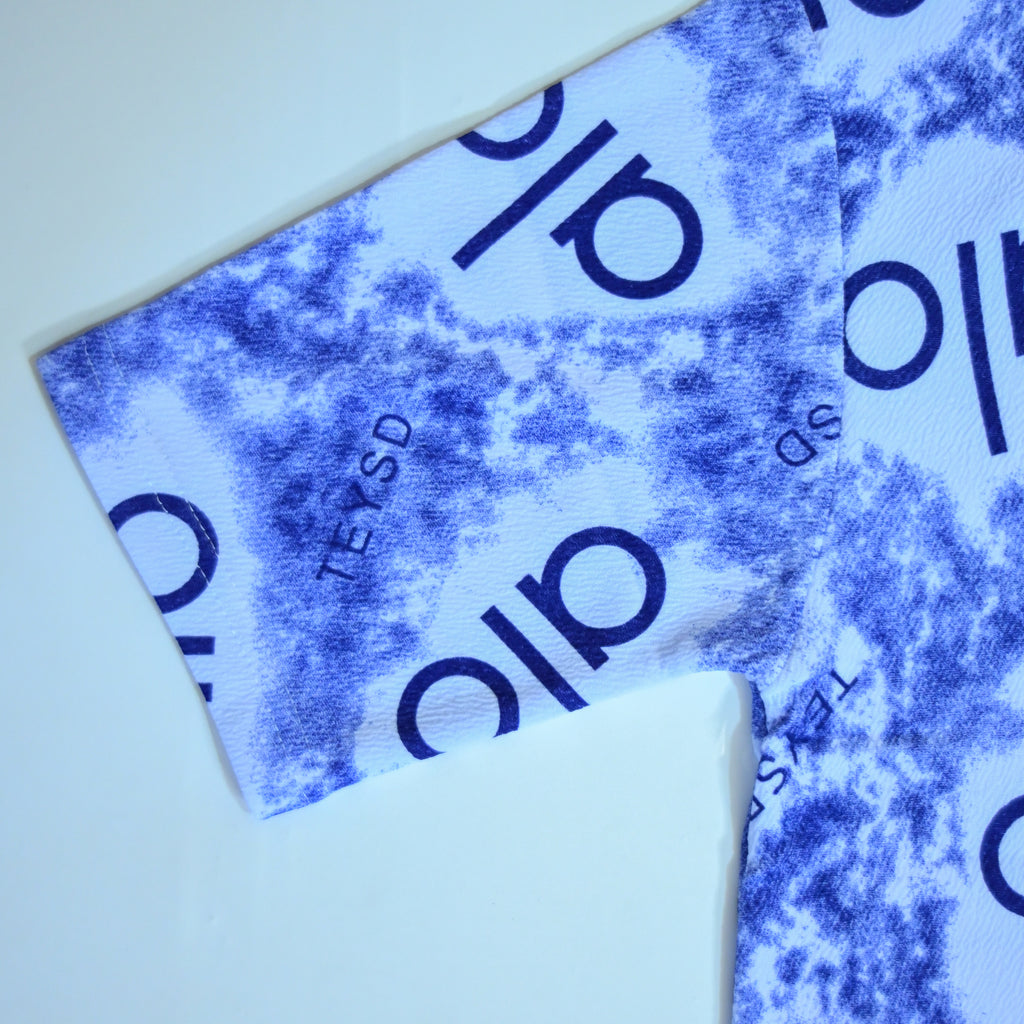 Abstract Logo Print Oversized T-Shirt – Blue & White