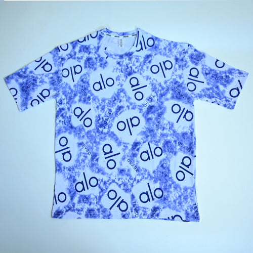 Abstract Logo Print Oversized T-Shirt – Blue & White