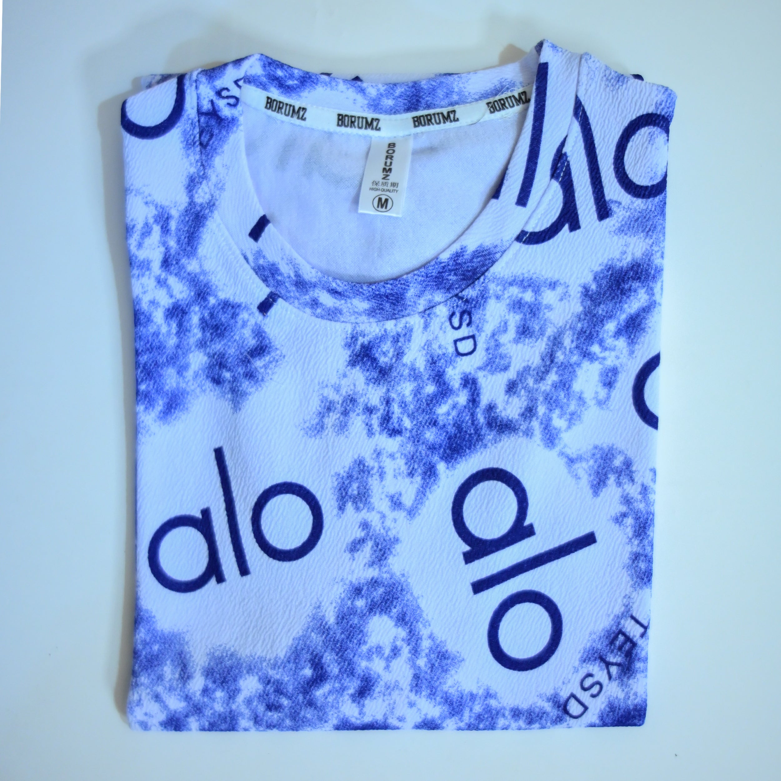 Abstract Logo Print Oversized T-Shirt – Blue & White