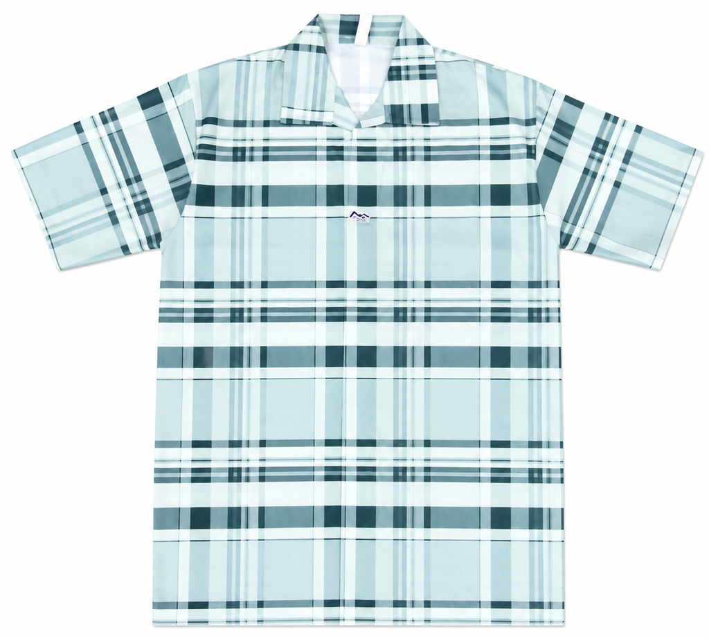 Men’s Green Stretch Check Half-Button Shirt