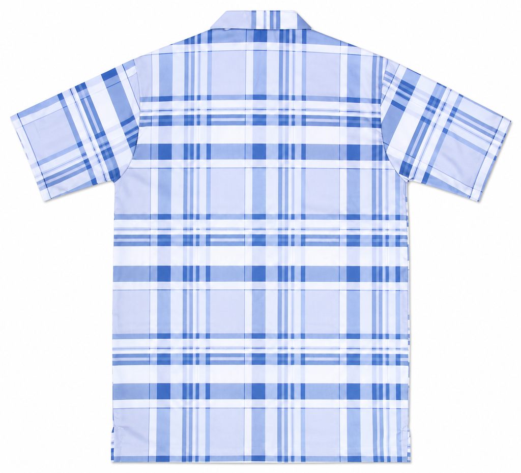 Men’s Sky Blue Stretch Check Half-Button Shirt