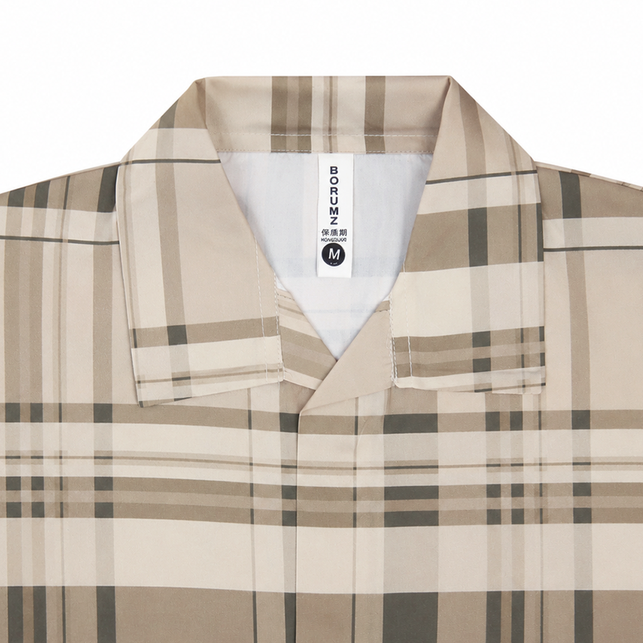 Men’s Beige Stretch Check Half-Button Shirt
