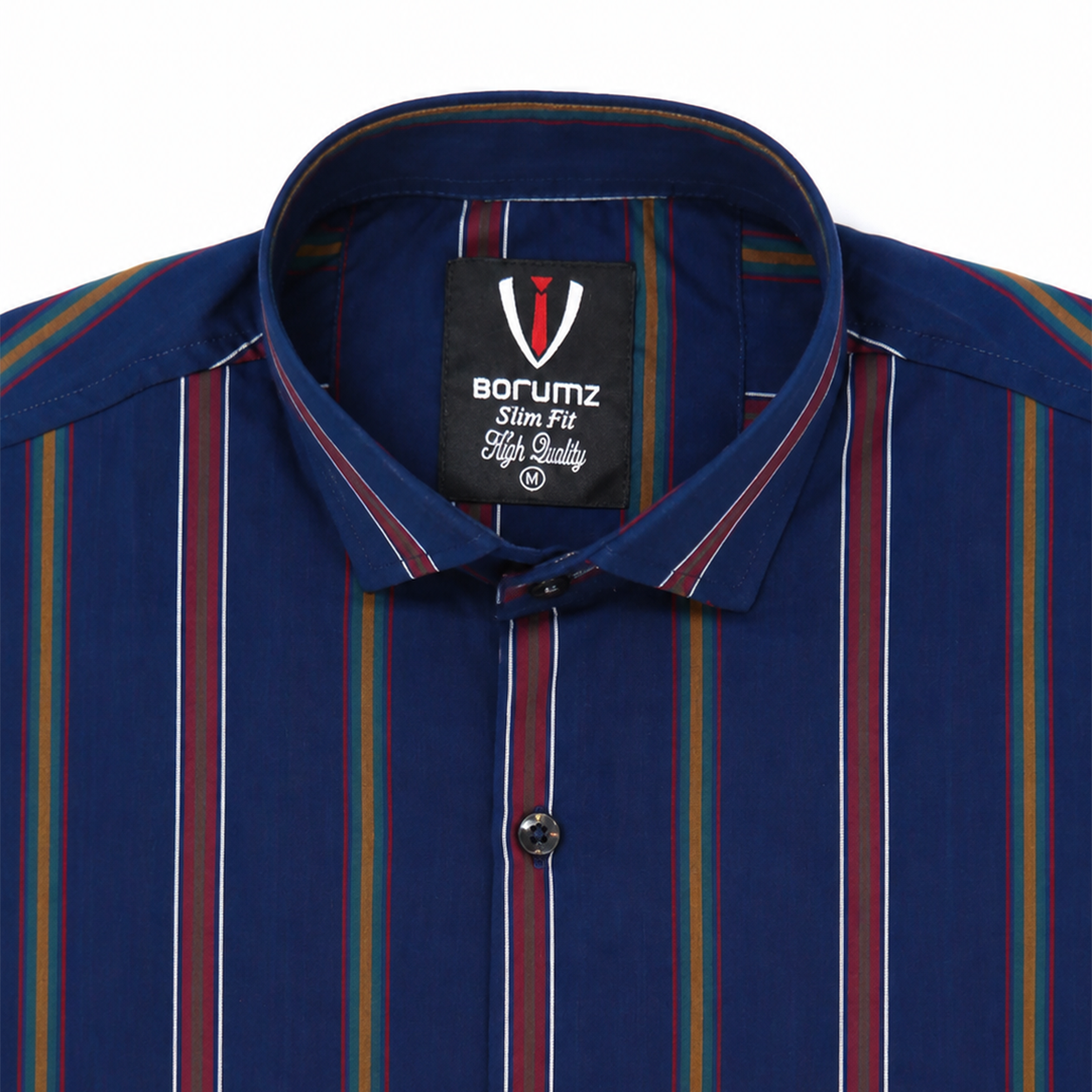 Men’s Navy Multicolour Striped Slim-Fit Shirt