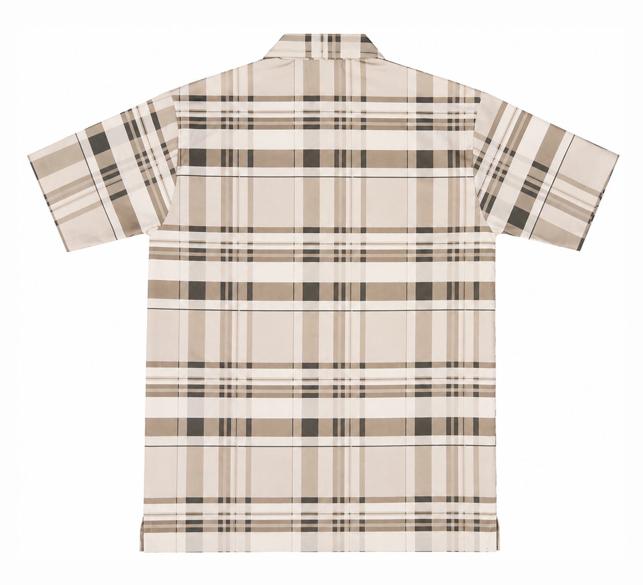 Men’s Beige Stretch Check Half-Button Shirt