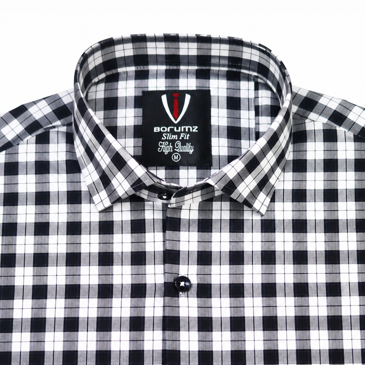 Men’s Black & White Check Slim-Fit Shirt