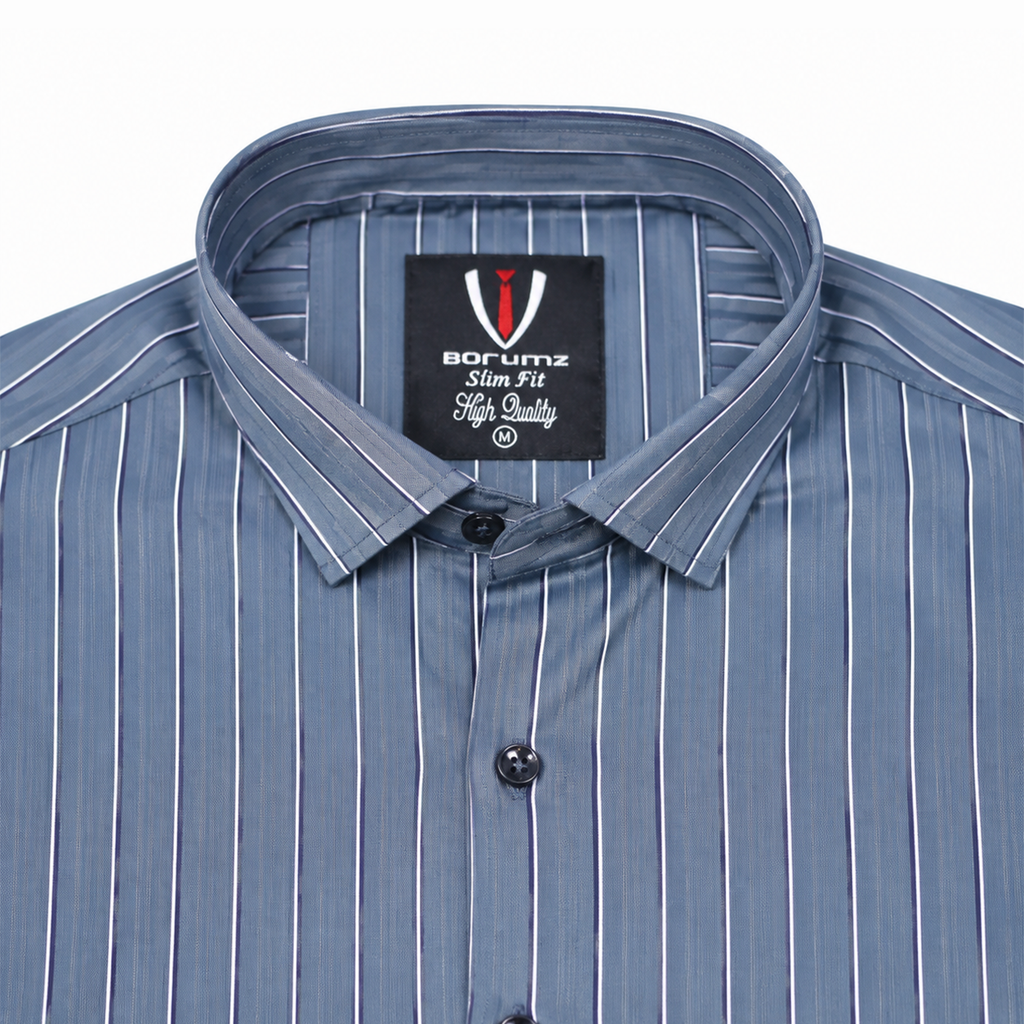 Men’s Slate Blue Striped Slim-Fit Shirt