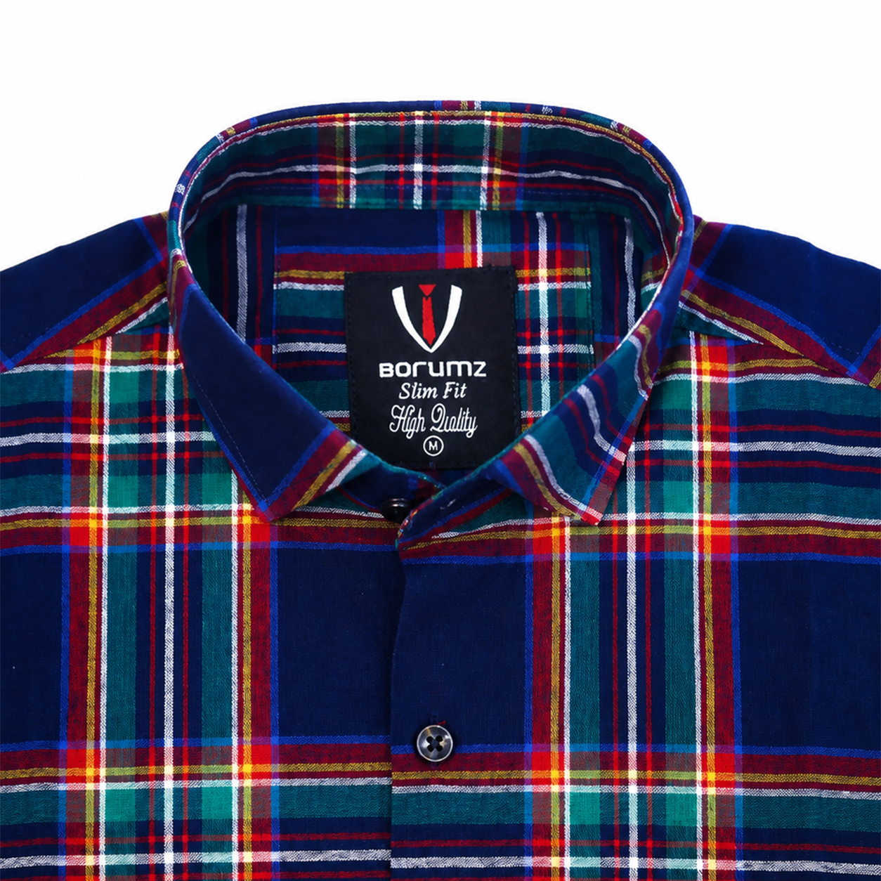 Men’s Navy Multicolour Check Slim-Fit Shirt
