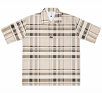 Men’s Beige Stretch Check Half-Button Shirt