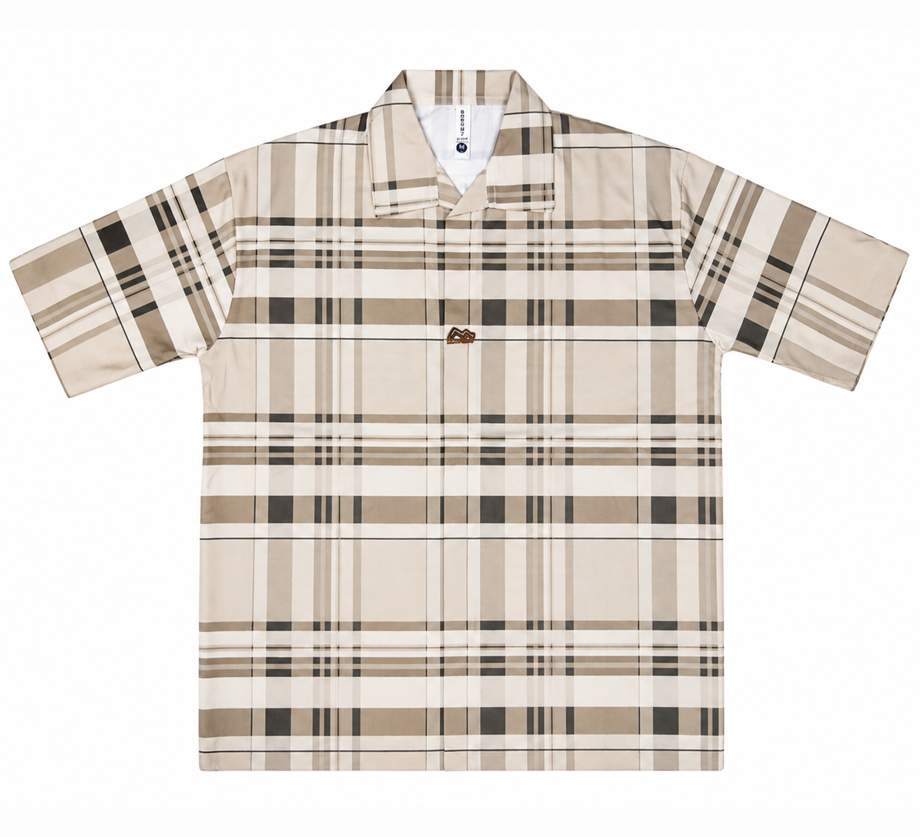 Men’s Beige Stretch Check Half-Button Shirt