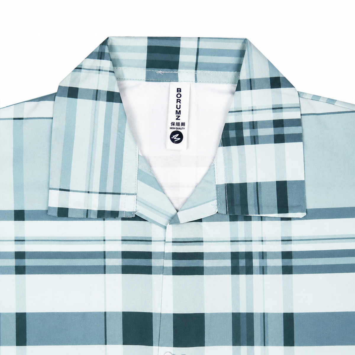 Men’s Green Stretch Check Half-Button Shirt