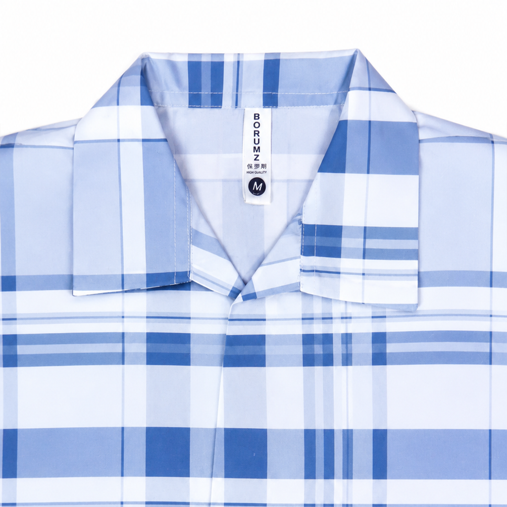 Men’s Sky Blue Stretch Check Half-Button Shirt