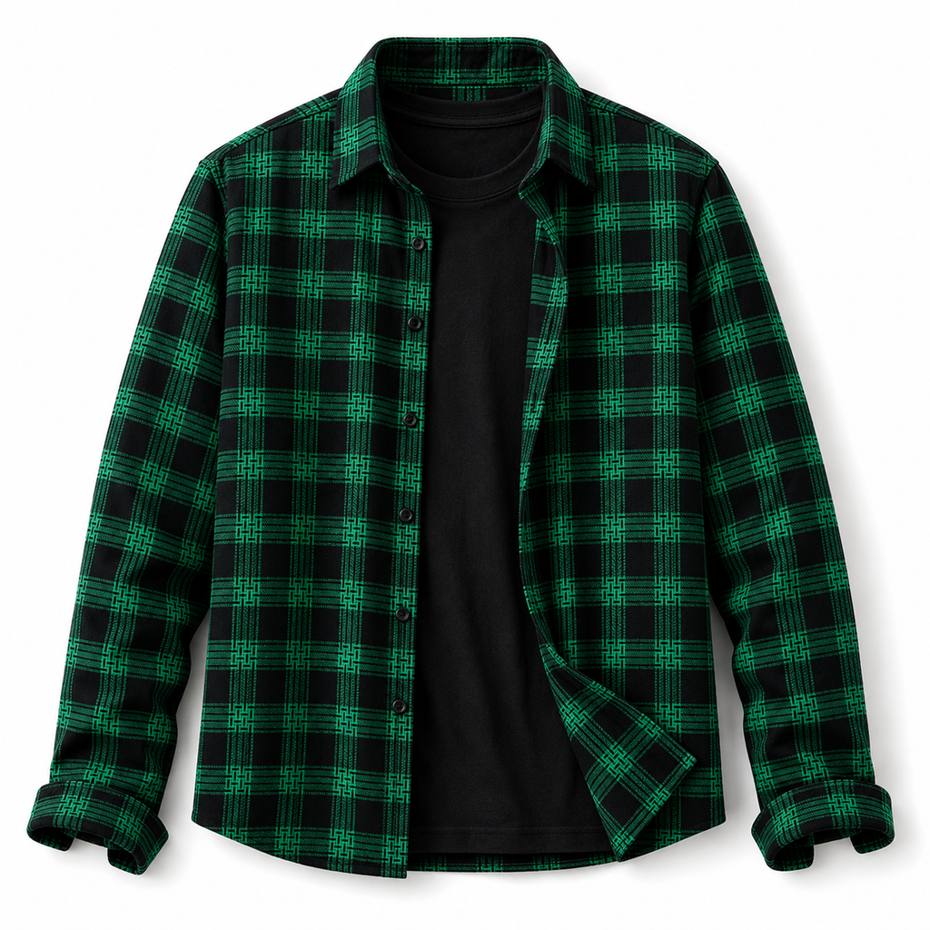 Men’s Black & Green Check Slim-Fit Shirt