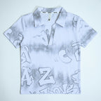 White Tie-Dye Alphabet Print Johnny Collar Polo Shirt - Polo