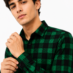 Men’s Black & Green Check Slim-Fit Shirt