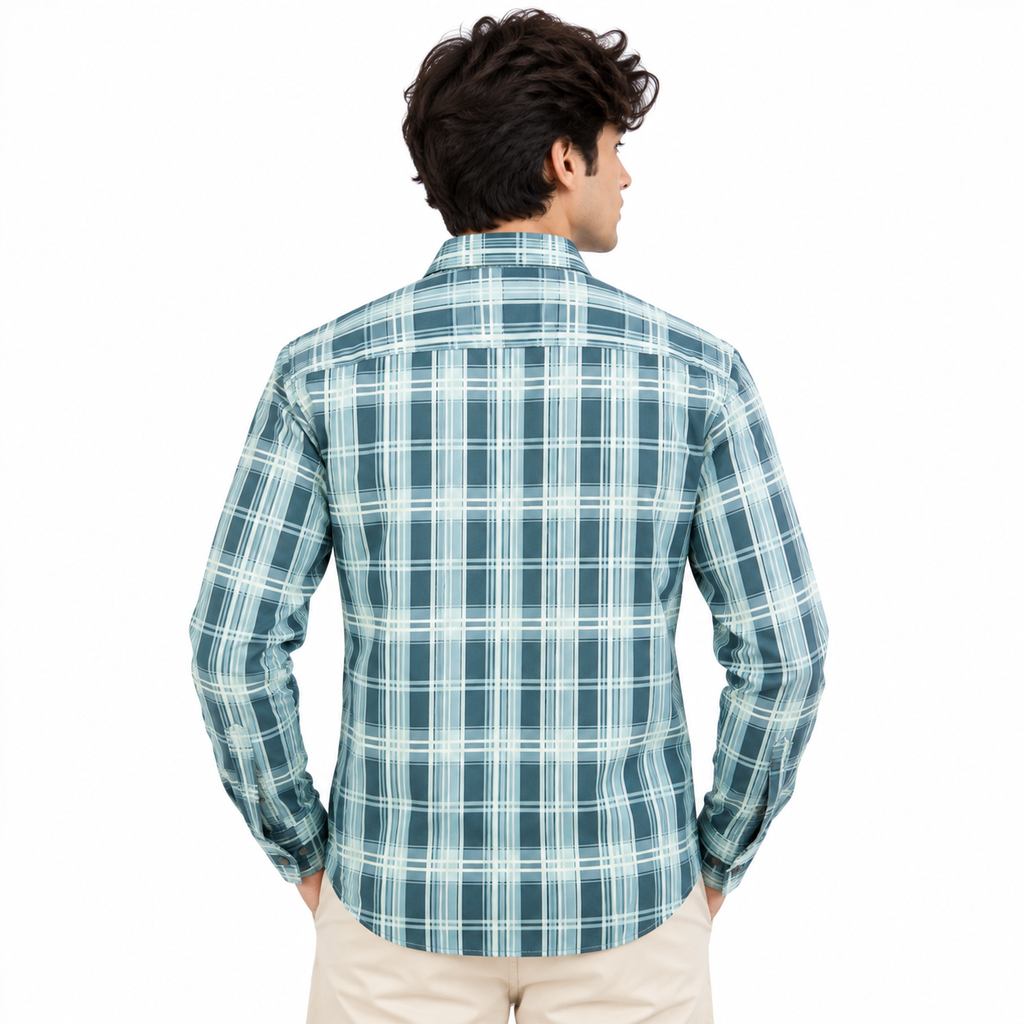 Aqua Teal Heritage Check Full-Sleeve Shirt | Smart Fit