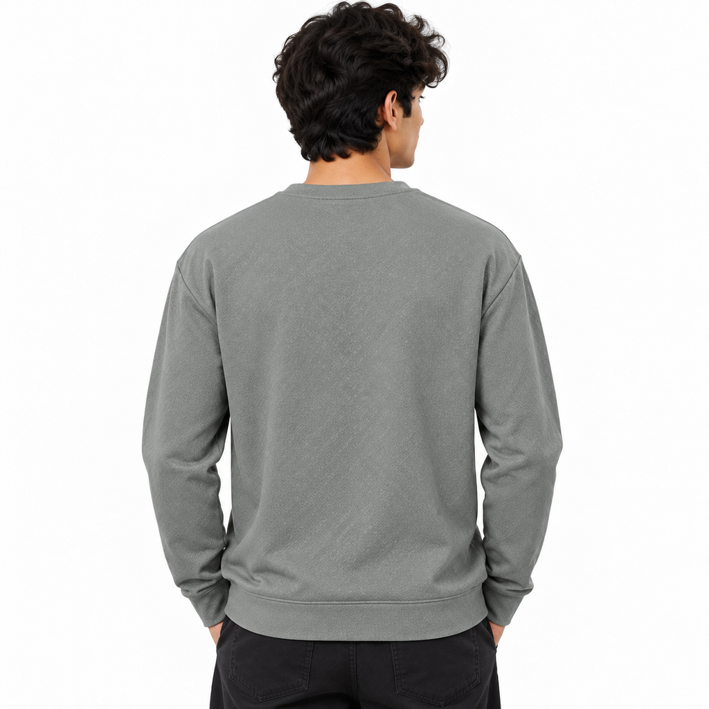 Ash Grey Geometric Textured Crewneck Sweatshirt – Unisex