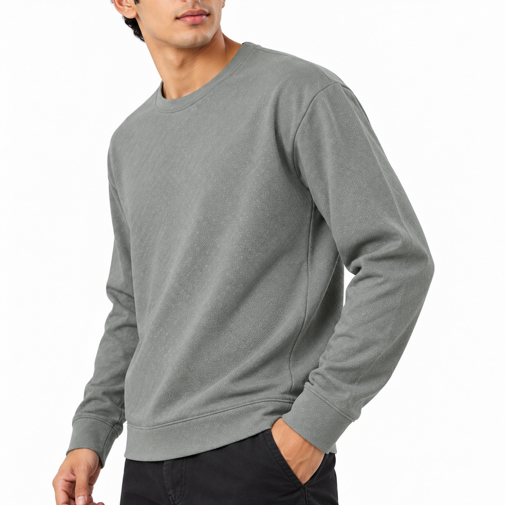 Ash Grey Geometric Textured Crewneck Sweatshirt – Unisex