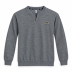 Ash Grey Textured Split-Neck Full Sleeve tee | Relaxed Fit