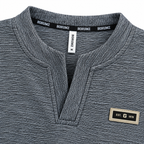 Ash Grey Textured Split-Neck Full Sleeve tee | Relaxed Fit