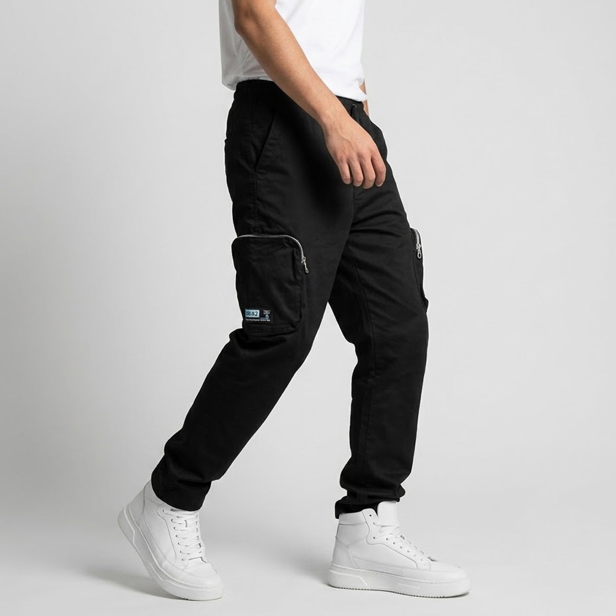 Black Cotton Cargo Pants - Regular Fit Utility Trousers