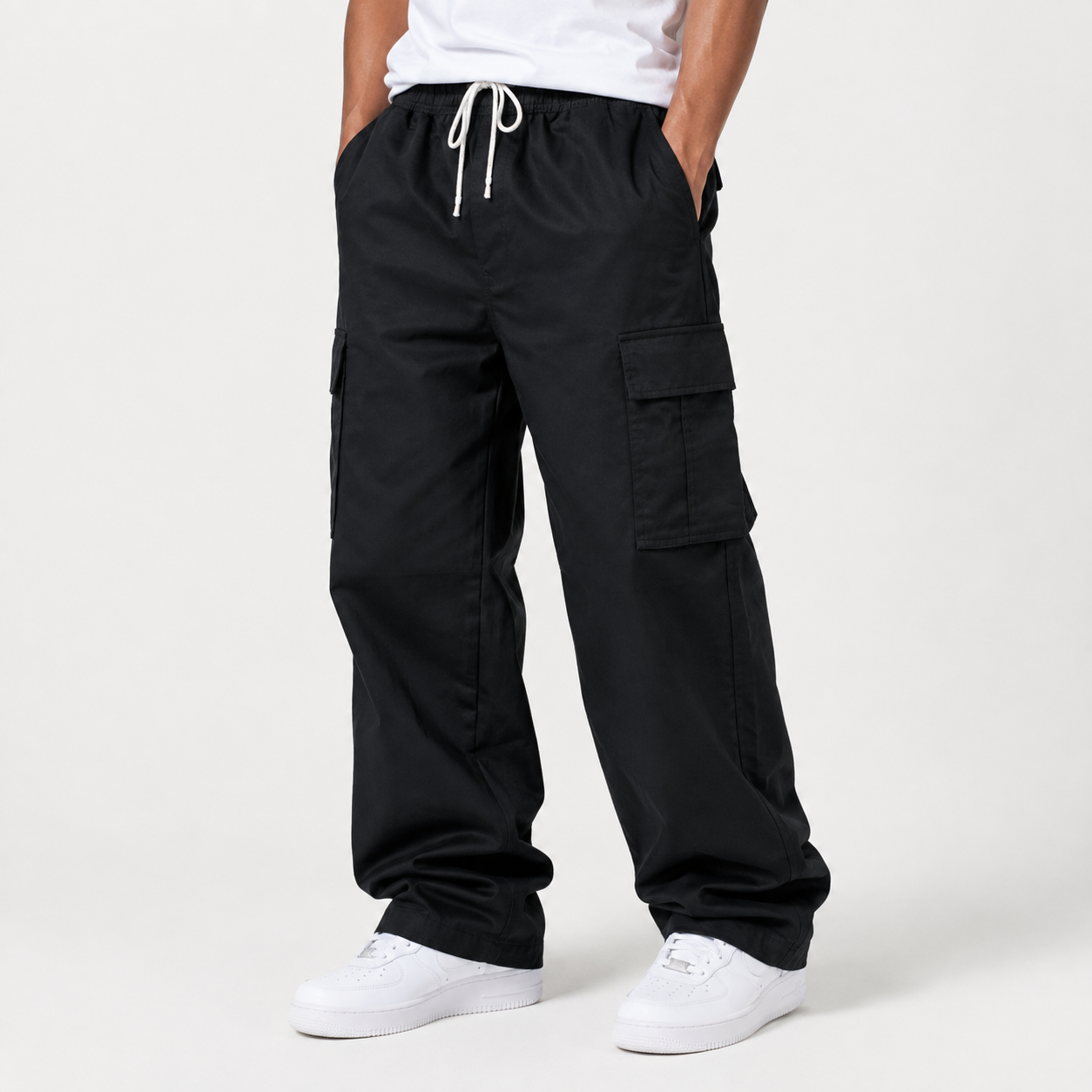 Black Full Baggy Cargo Trousers